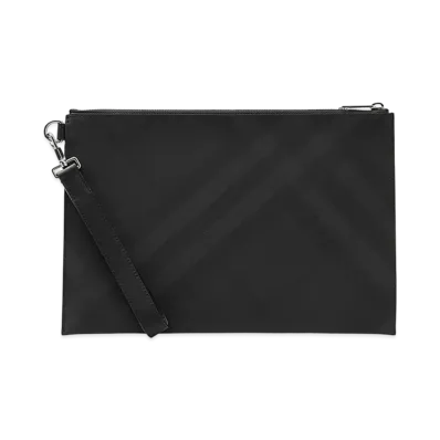 Burberry London Check and Leather Zip Pouch "Dark Charcoal"