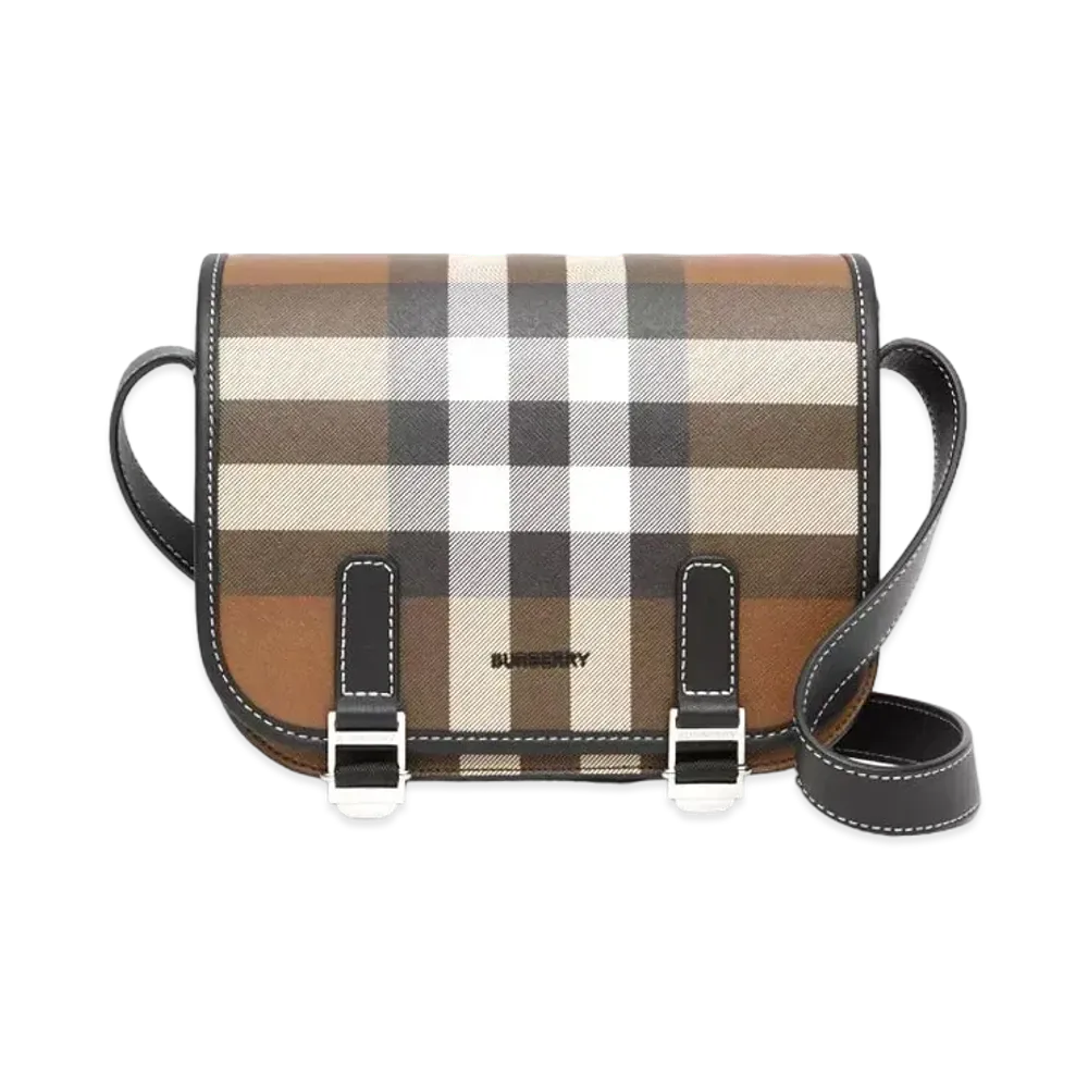 Burberry Check Print & Leather Messenger Bag "Dark Barch Brown"