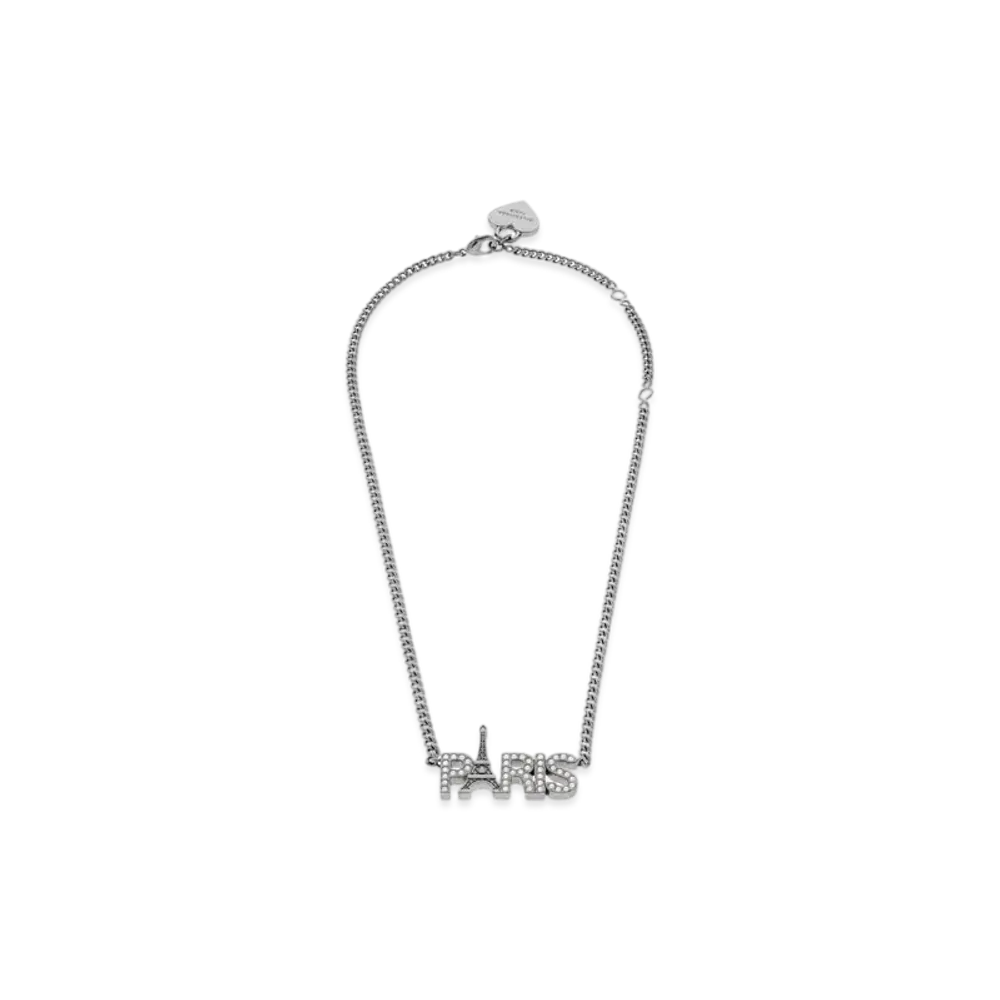 BALENCIAGA Paris Souvenir Necklace in Brass with Rhinestones "Silver/Shiny Silver"
