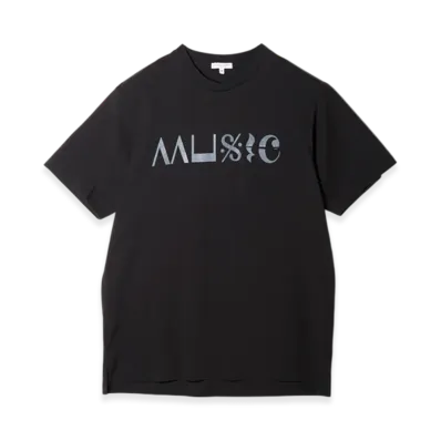 ENGINEERED GARMENTS Printed Cross Neck T-shirt - Music "Black"