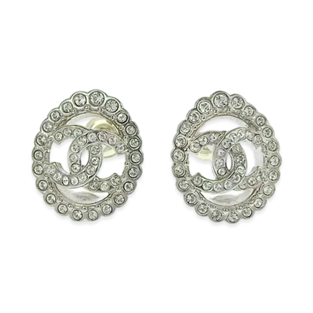 CHANEL CC Logo Crystal Earrings "Silver"