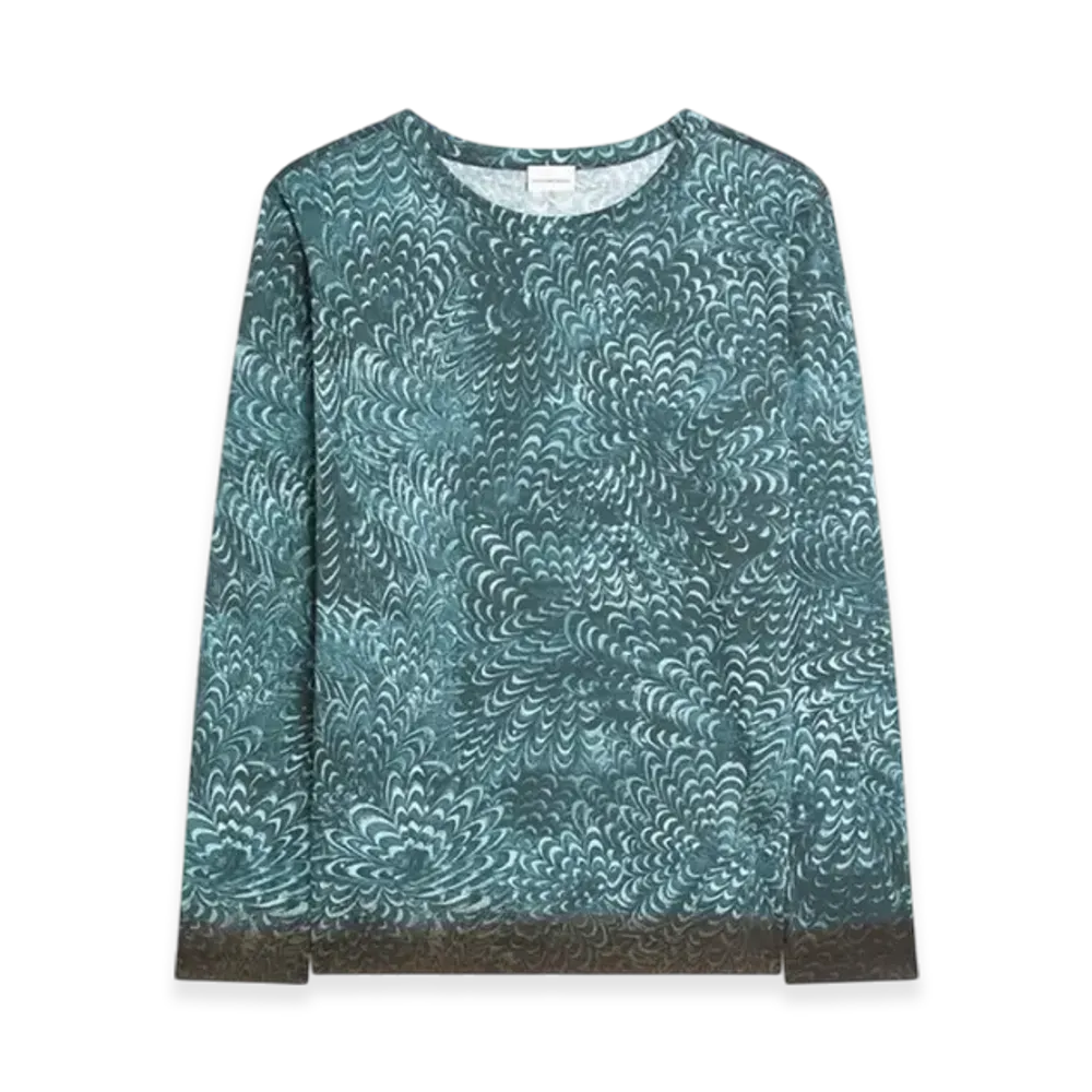 DRIES VAN NOTEN Printed Cotton Tee "Petrol"