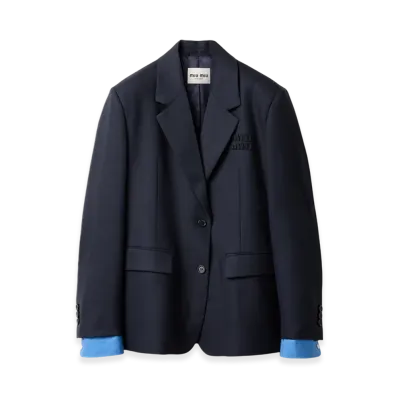 MIU MIU Women's Single-Breasted Gabardine Jacket "Navy"