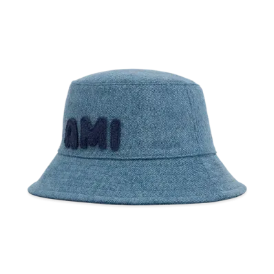 AMI PARIS Patch Bucket Hat "UsedBlue"