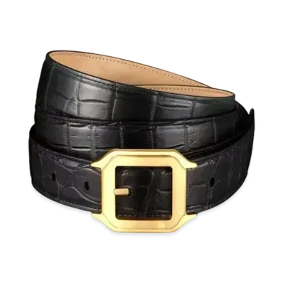 Cartier Belt, Santos de Cartier Crocodile Skin "Black/Gold"