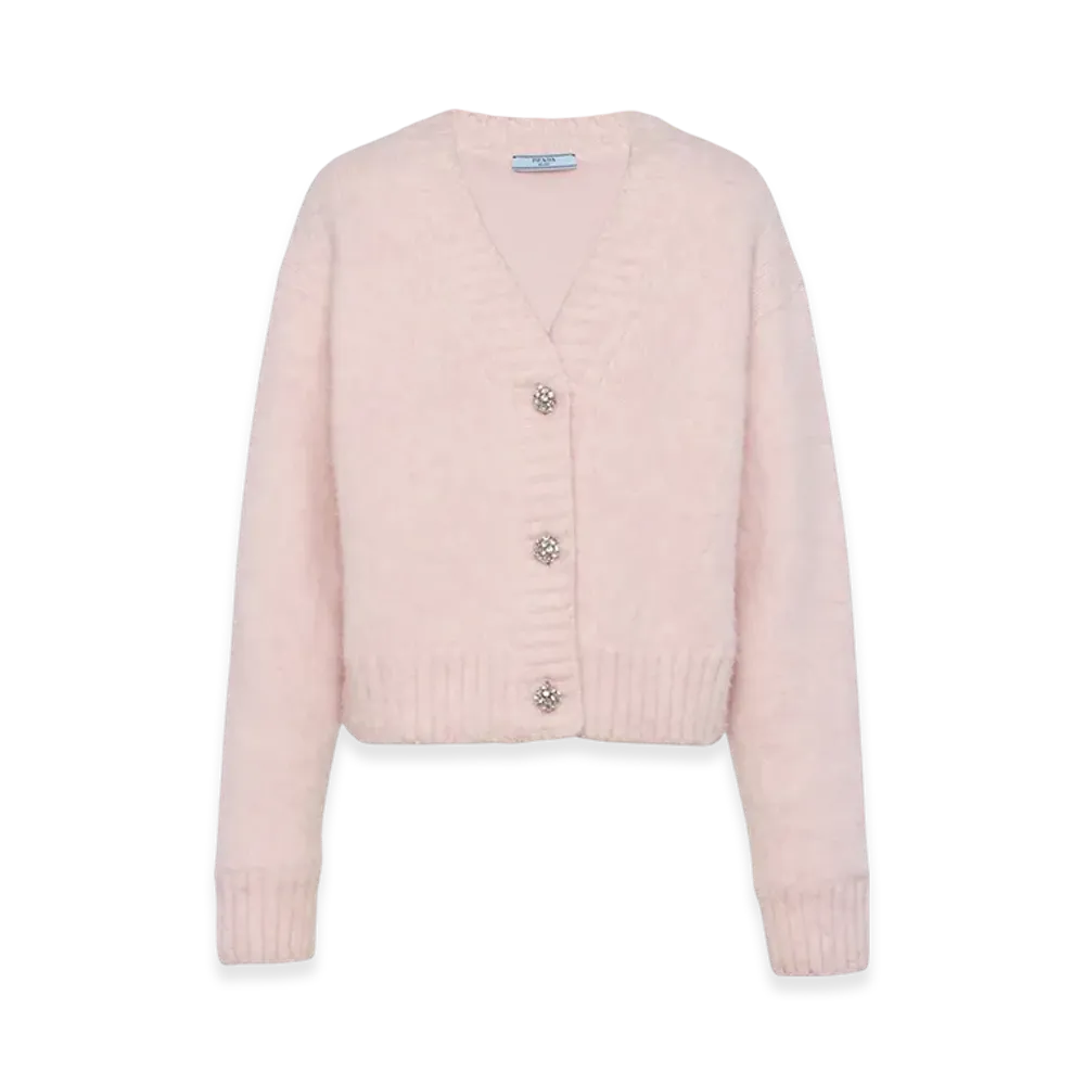 PRADA Women's Shetland Wool Cardigan "Alabaster Pink"