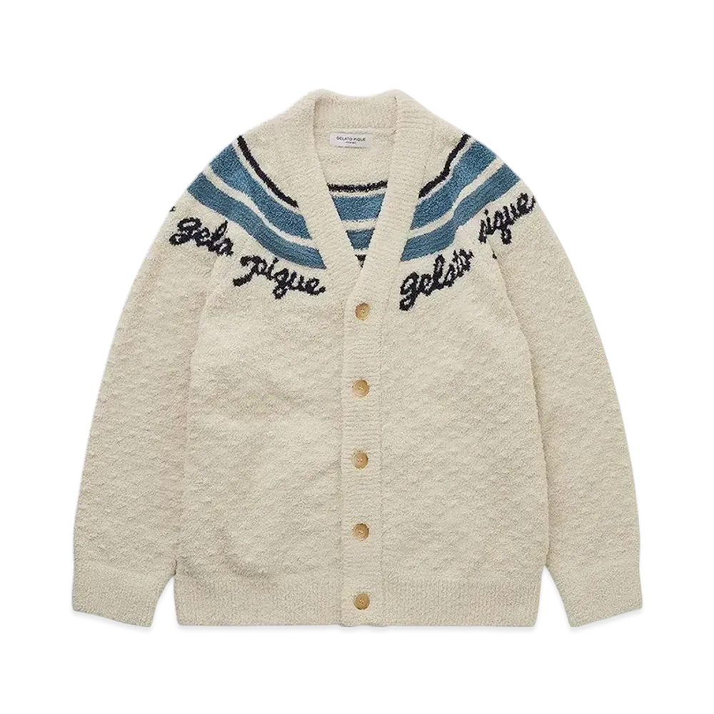 GELATO PIQUE Homme Powder Line Logo Jacquard Cardigan "Ivory"