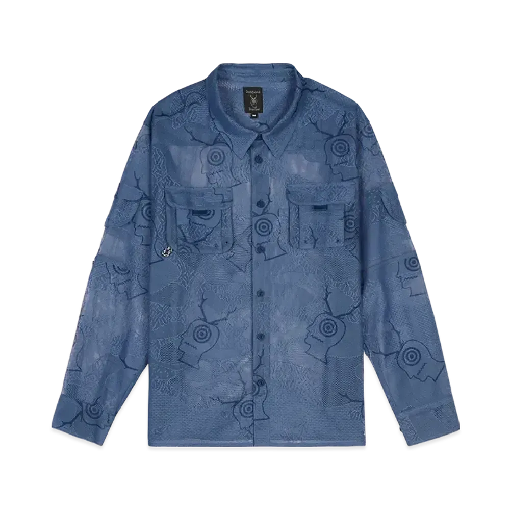 SOUTH2 WEST8 x Brain Dead Engineered Mesh Fishing Button Up Shirt "Blue"