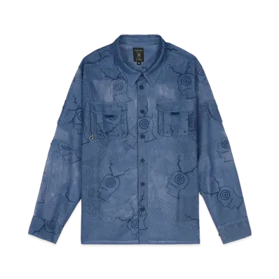 SOUTH2 WEST8 x Brain Dead Engineered Mesh Fishing Button Up Shirt "Blue"