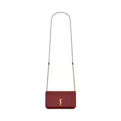 Saint Laurent Monogram Phone Holder With Strap In Smooth Leather "Opyum Red"