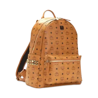 MCM Stark Side Studs Backpack In Visetos "Cognac"