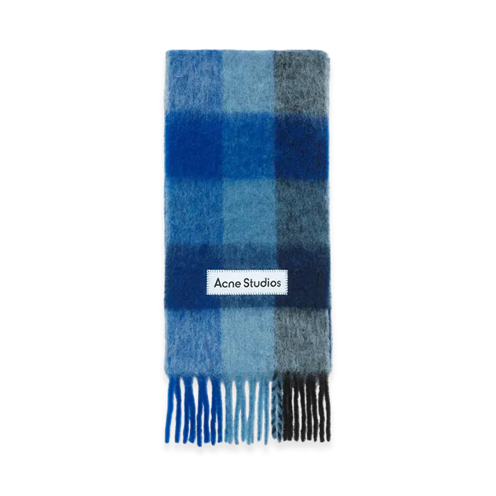 Acne Studios Mohair Check Scarf "Dark Navy/Black/Blue"