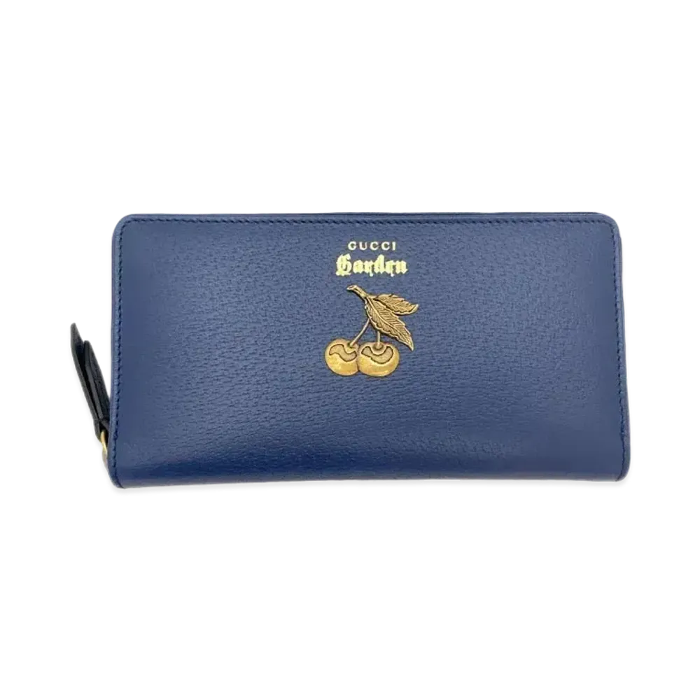 GUCCI Round Zipper Gucci Garden Cherry Leather "Blue"