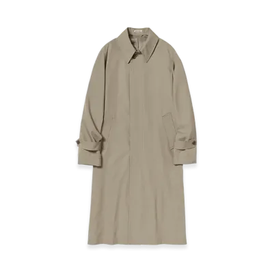 AURALEE Women's Light Wool Max Gabardine Coat "Khaki Beige Chambray"