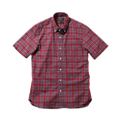 BEAMS B.D. Short Sleeve Indigo Yarn Tartan Check "Red"