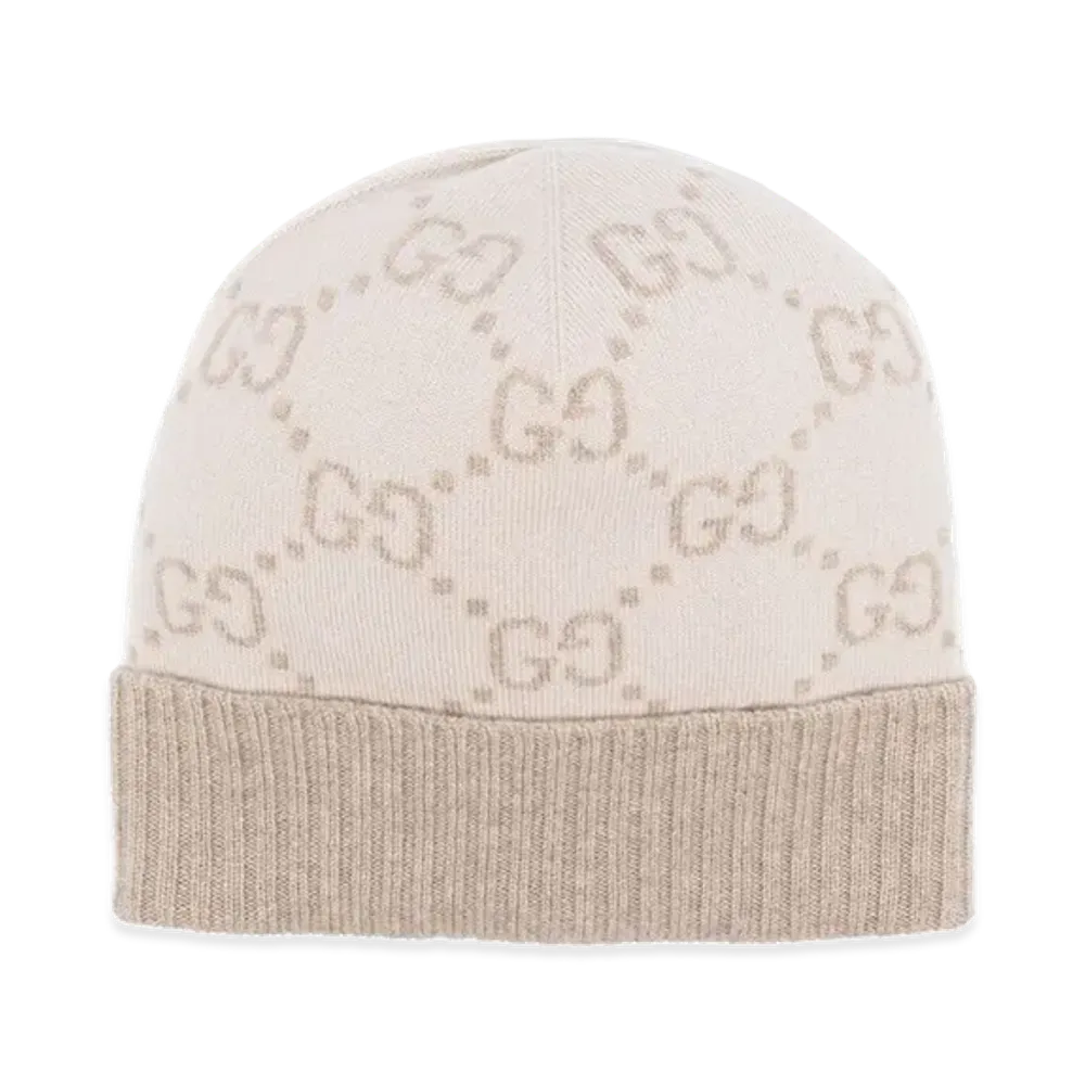 GUCCI Women's Embroidered Cashmere Beanie Hat "Printed"