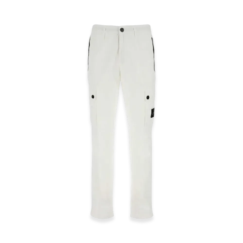 Stone Island 303WA Brushed Cotton Canvas Garment Dyed Cargo Pants - 23SS "White"