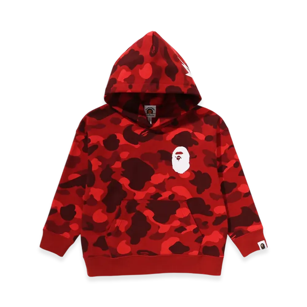 A BATHING APE Color Camo Ape Head Relaxed Fit Pullover Hoodie (Kids) "Red"