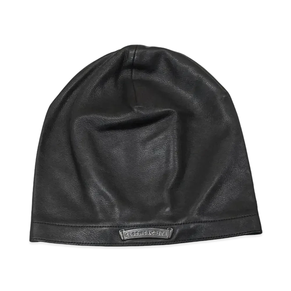Chrome Hearts Scroll Label Leather Biker Cap "Black"