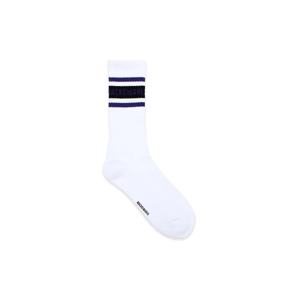 WACKO MARIA Logo Jacquard Socks "White/Navy"