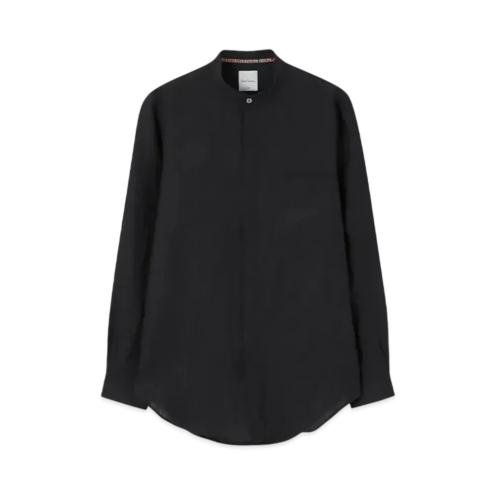 Paul Smith Colored Linen Band Collar Shirt "Black"