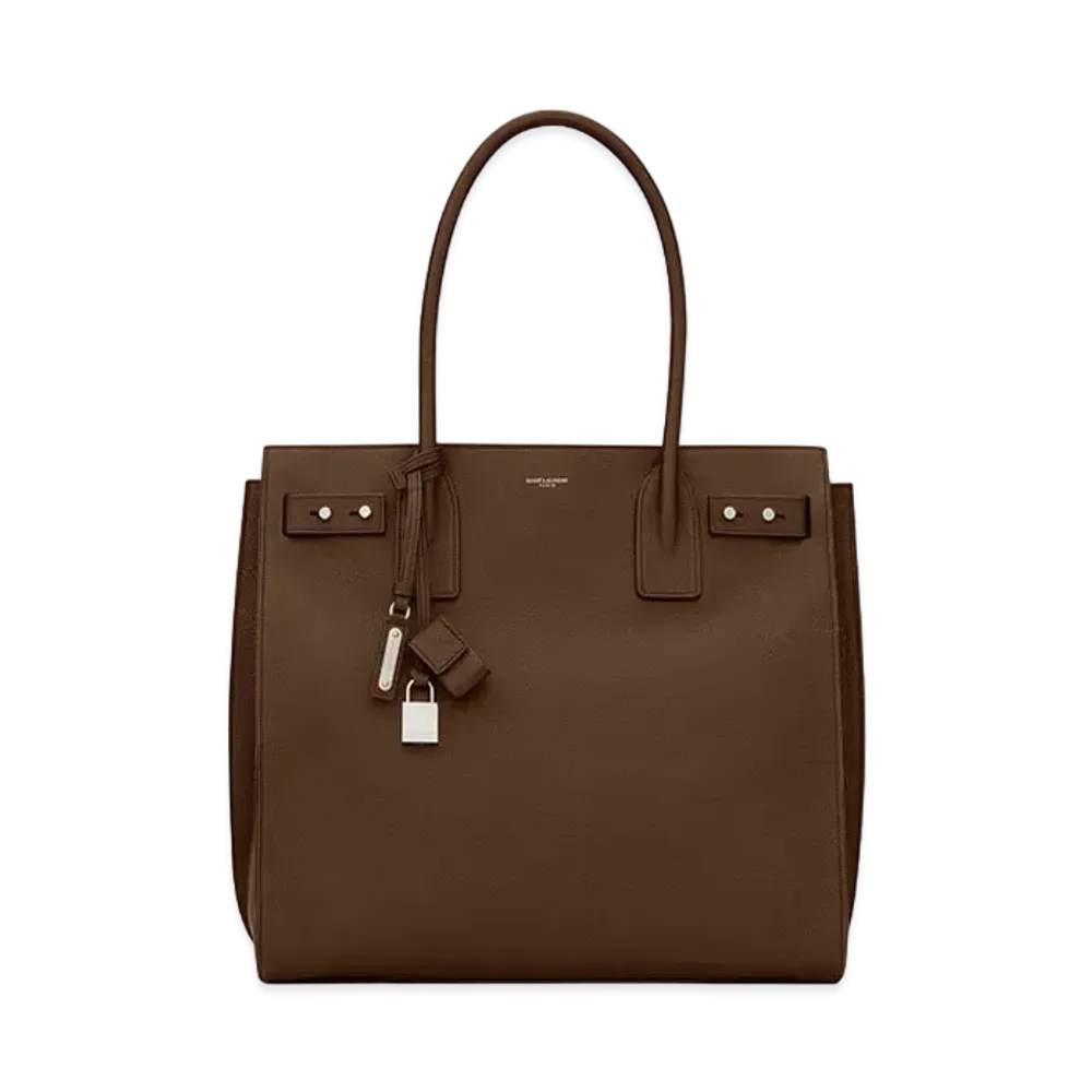 SAINT LAURENT Sac De Jour North/South Tote In Grained Leather "Dark Wood"