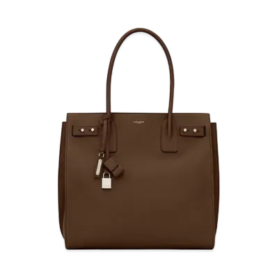 SAINT LAURENT Sac De Jour North/South Tote In Grained Leather "Dark Wood"