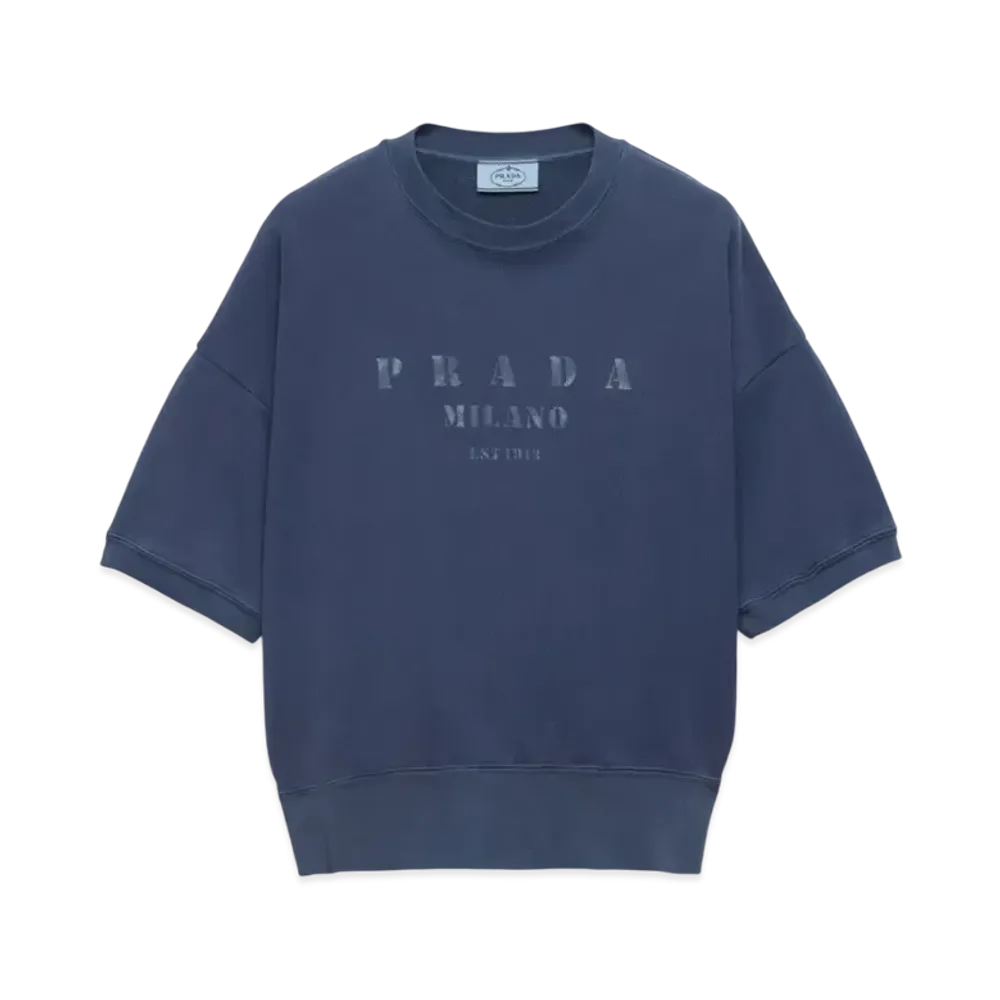 PRADA Women's Short-Sleeved Cotton Sweatshirt "Navy"