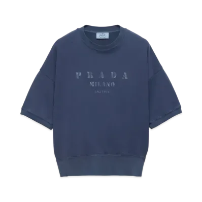 PRADA Women's Short-Sleeved Cotton Sweatshirt "Navy"