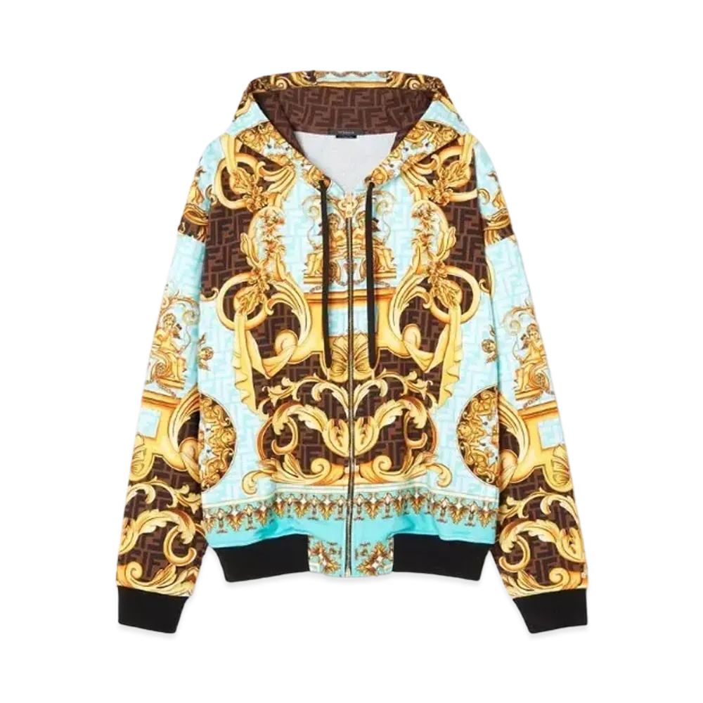 FENDI x Versace Fendace Gold Baroque Zip Hoodie "Blue"