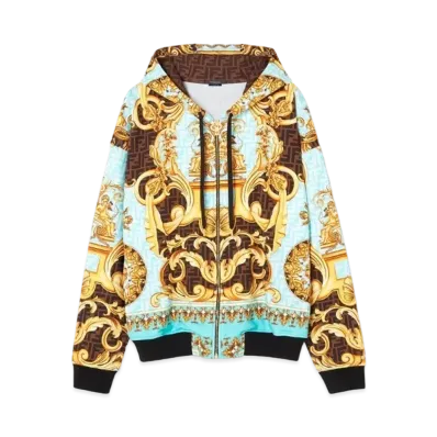 FENDI x Versace Fendace Gold Baroque Zip Hoodie "Blue"