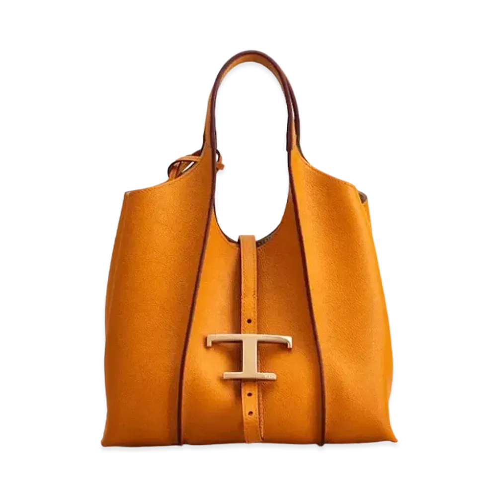 TOD'S T Timeles Leather Shopping Bag Small "Orange"