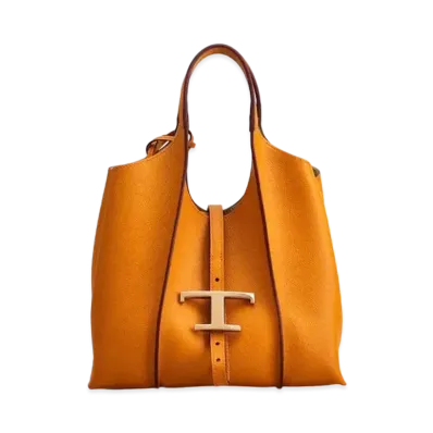 TOD'S T Timeles Leather Shopping Bag Small "Orange"
