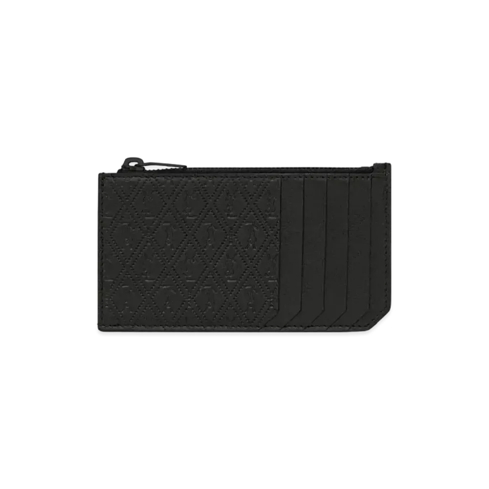 SAINT LAURENT Le Monogramme All Over Fragments Zip Card Case In Embossed Smooth Leather "Black"