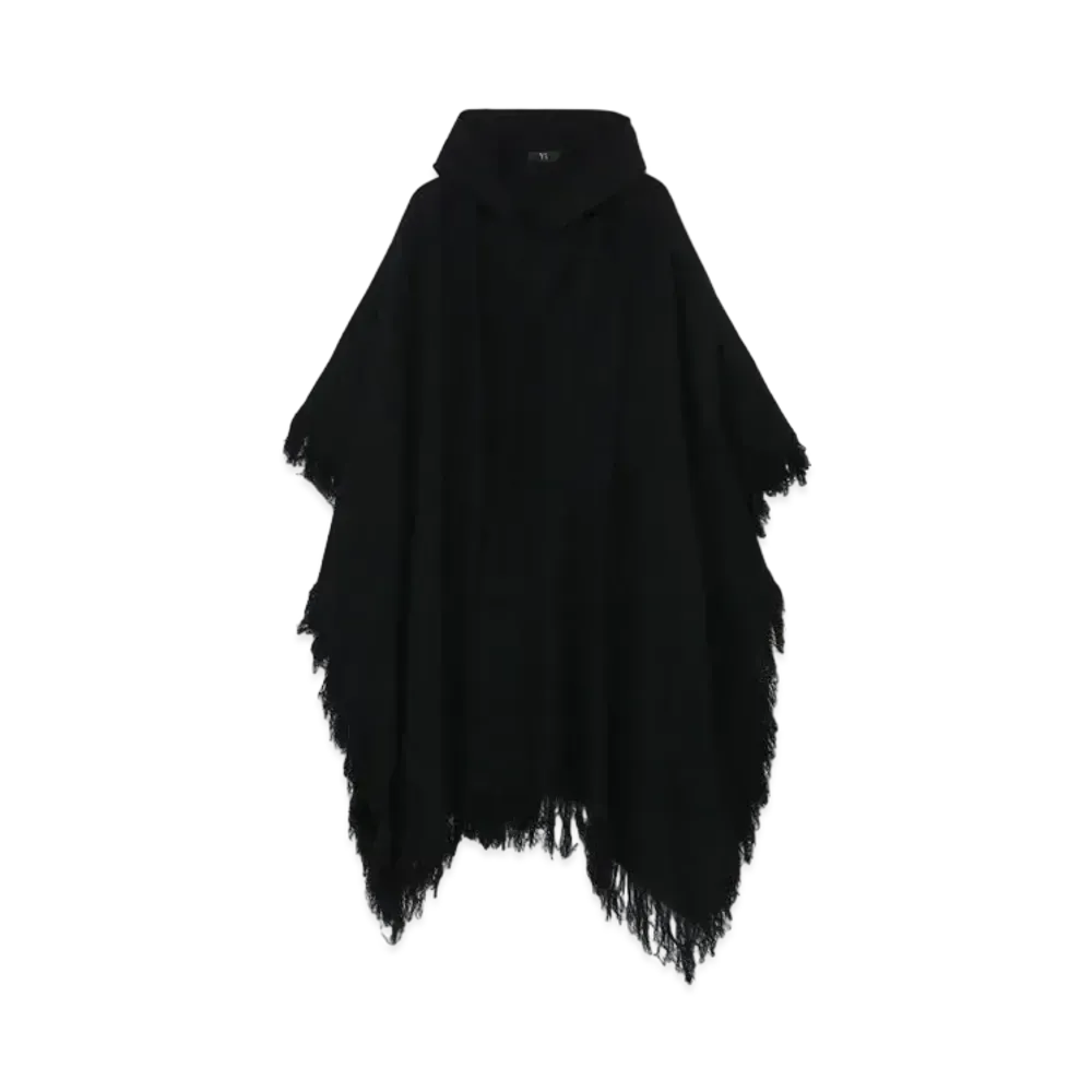 Yohji Yamamoto Y's W/FRINGE STOLE JACQUARD ASYMME CAPE PONCHO "Black"
