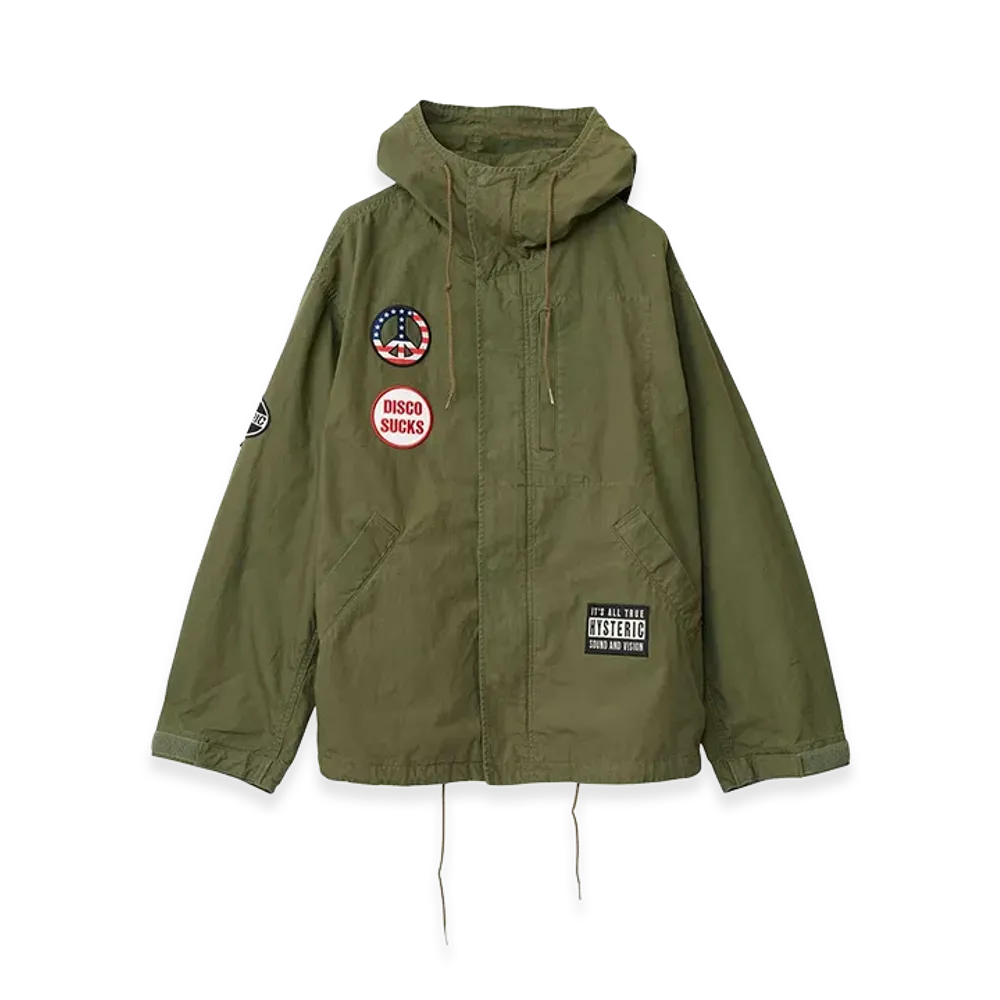 HYSTERIC GLAMOUR DISCO SUCKS Patch Hooded Jacket "Khaki"