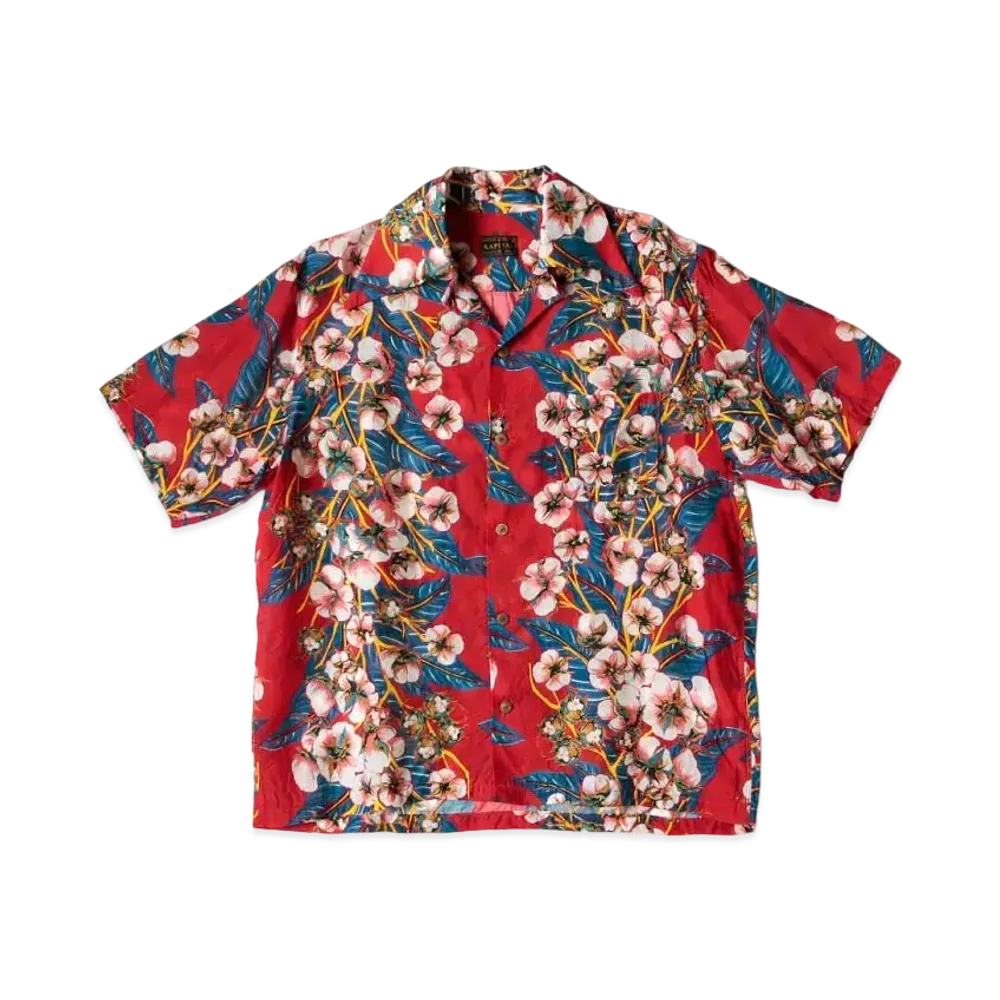 KAPITAL Silk Rayon Cotton Flower Wrangle Color Aloha Shirt "Red"