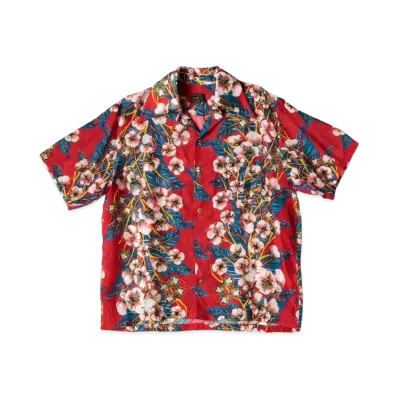 KAPITAL Silk Rayon Cotton Flower Wrangle Color Aloha Shirt "Red"