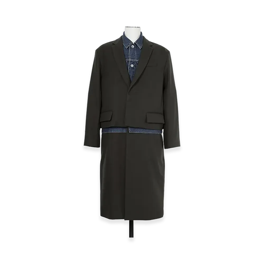 sacai Wool Flannel x Denim Coat "Dark Khaki/Blue"