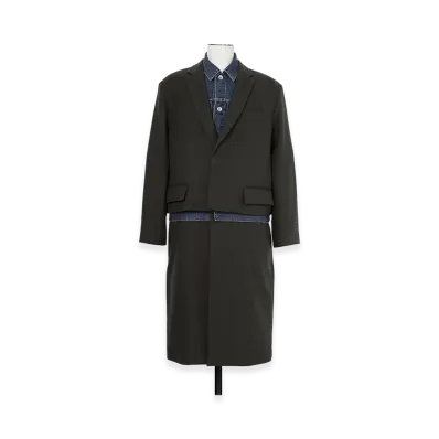 sacai Wool Flannel x Denim Coat "Dark Khaki/Blue"