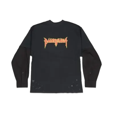 BALENCIAGA MENS Logo Print Long Sleeve T-Shirt "Black"