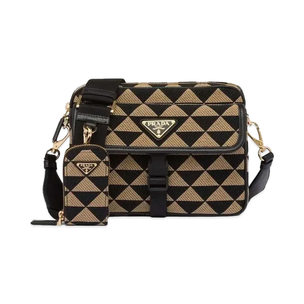 PRADA Symbole Embroidered Fabric Bag "Black/Beige"