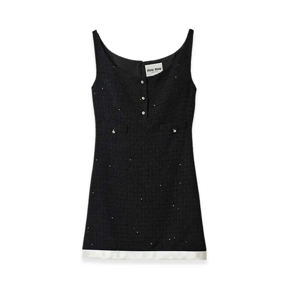 MIU MIU Women's Sequined Boucle Mini Dress "Black"