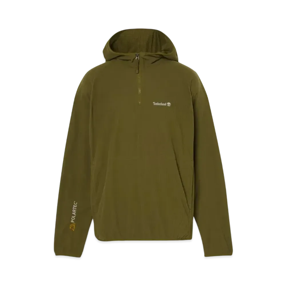 Timberland Men's Polartec Power Grid Fleece Fabric Hooded Quarter Zip "Dark Olive"