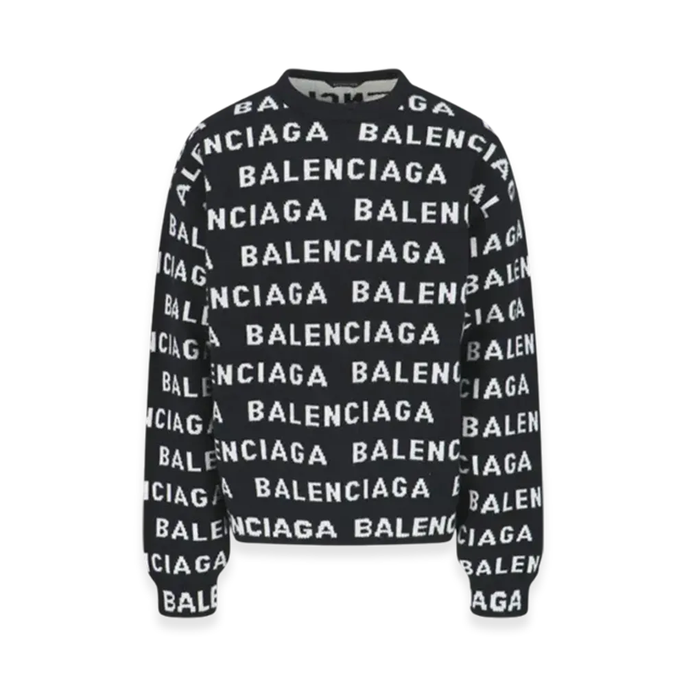 BALENCIAGA Allover Logo Jacquard Wool Knit "Black"