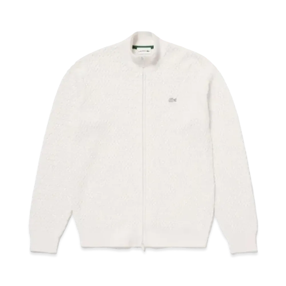 LACOSTE Basket Knit Zip Up "White"