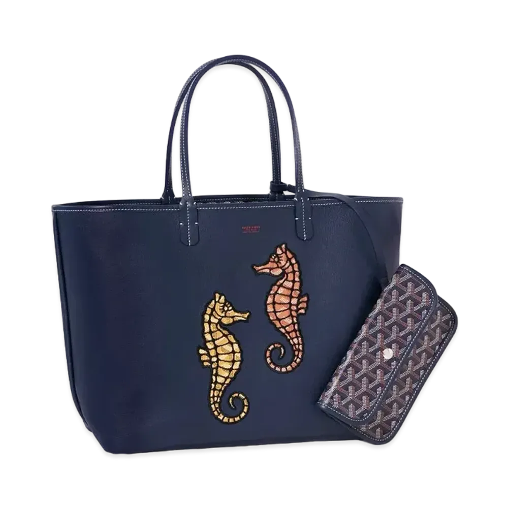 Goyard Anjou PM Seahorse Embroidery "Navy"