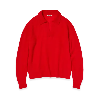 AURALEE Baby Suri Alpaca Sheer Knit Skipper Polo "Red"