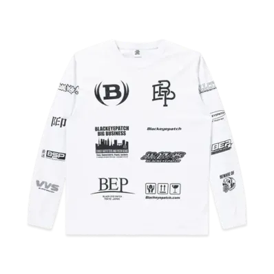 Black Eye Patch Multi Logo L/S Tee "White"