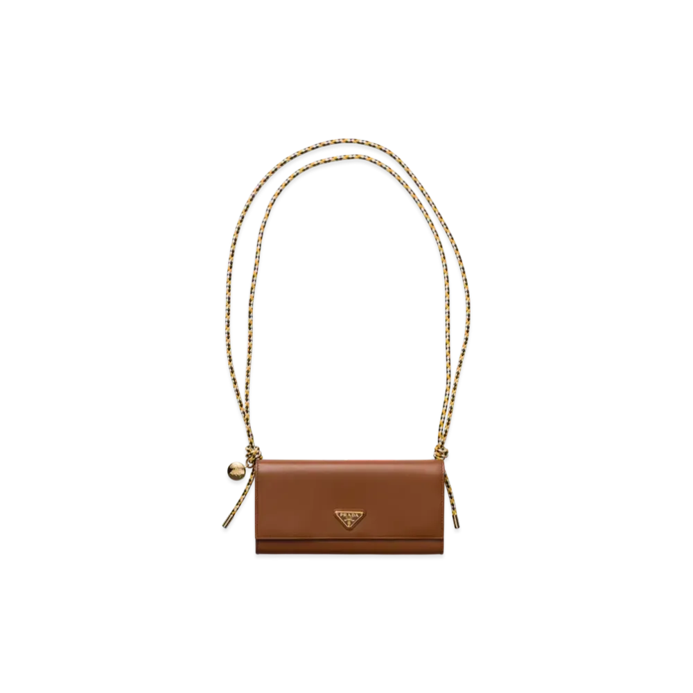 PRADA Wallet with Leather Shoulder Strap "Cognac"